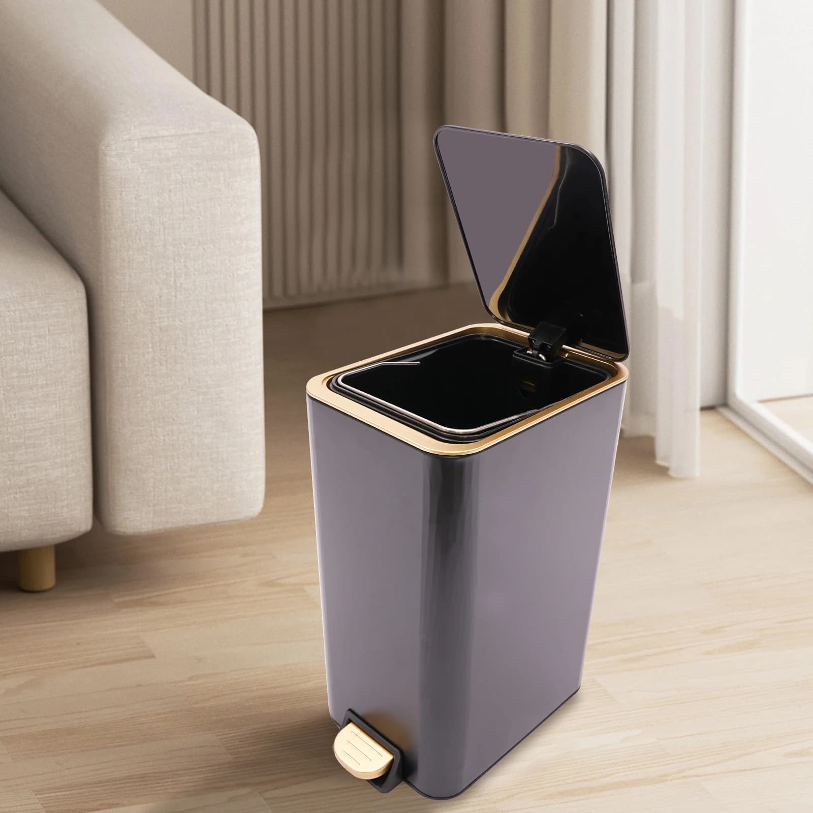 Pattumiera sottile da 12 litri con coperchio, pattumiera in acciaio inossidabile, cestino per rifiuti rettangolare per soggiorno, camera da letto