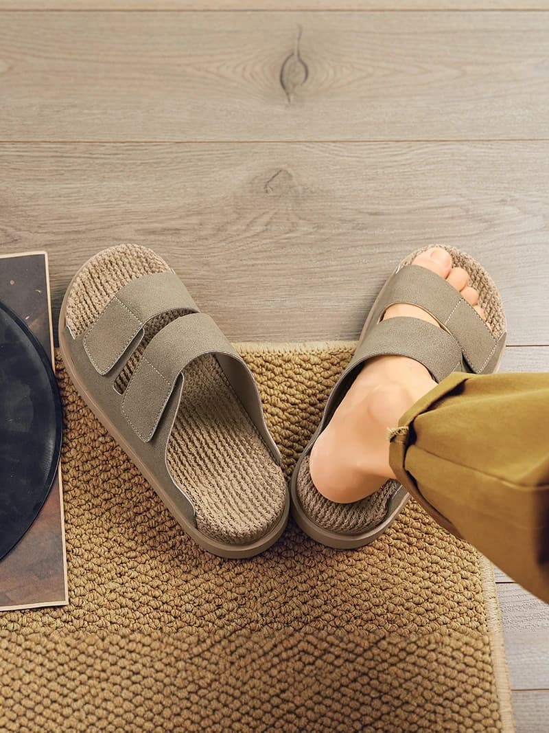 Men's Summer Outdoor Comfortable Anti-Slip Thick Bottom Woven Sandals Casual Beach One-Strap Slippers