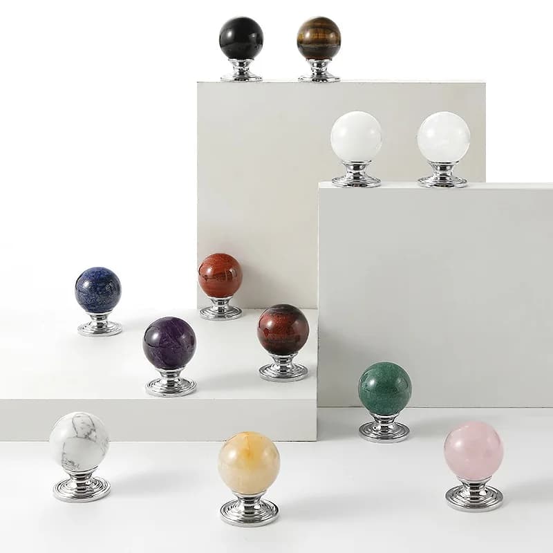 Maniglie per mobili francesi chic in ottone e marmo: maniglie rotonde per porte e guardaroba in cristallo, pomelli per cassetti in pietra naturale per mobili