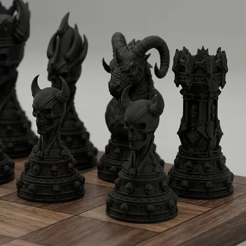 16 Pcs Gothic Demon-Themed Chess Set with Demonic Sculpted Pieces Desktop Decorative Ornaments