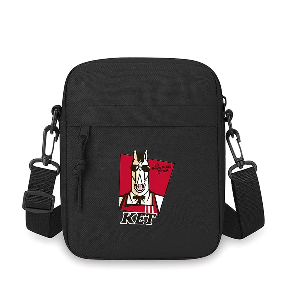 Cavallo con sfumature e papillon buono Borsa a tracolla da uomo a spalla singola da donna Cartoon Anime Design di stampa di film unisex