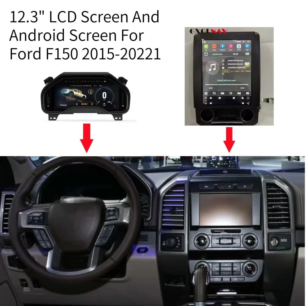 12.3" LCD Android Screen For Ford F150 2015-2020 Car Radio Player Automotive Multimedia Stereo GPS Navigation Head Unit Carplay