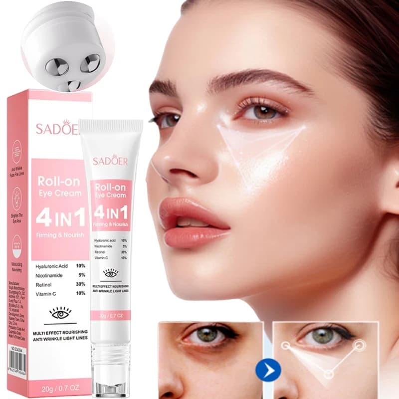 SADOER Crema Contorno Occhi 4in1 Roll-on Idratante Anti Occhiaie e Borse Sotto gli Occhi, Siero Rassodante e Idratante per la Cura della Pelle e la Bellezza degli Occhi