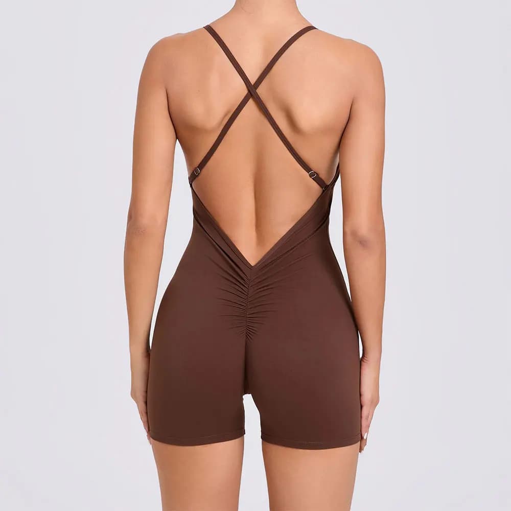 Backless Yoga Jumpsuit Shorts Set Women Clothes Gym Siamese Sportswear Fitness One Piece Sports Suit Push Up Workout Playsuit