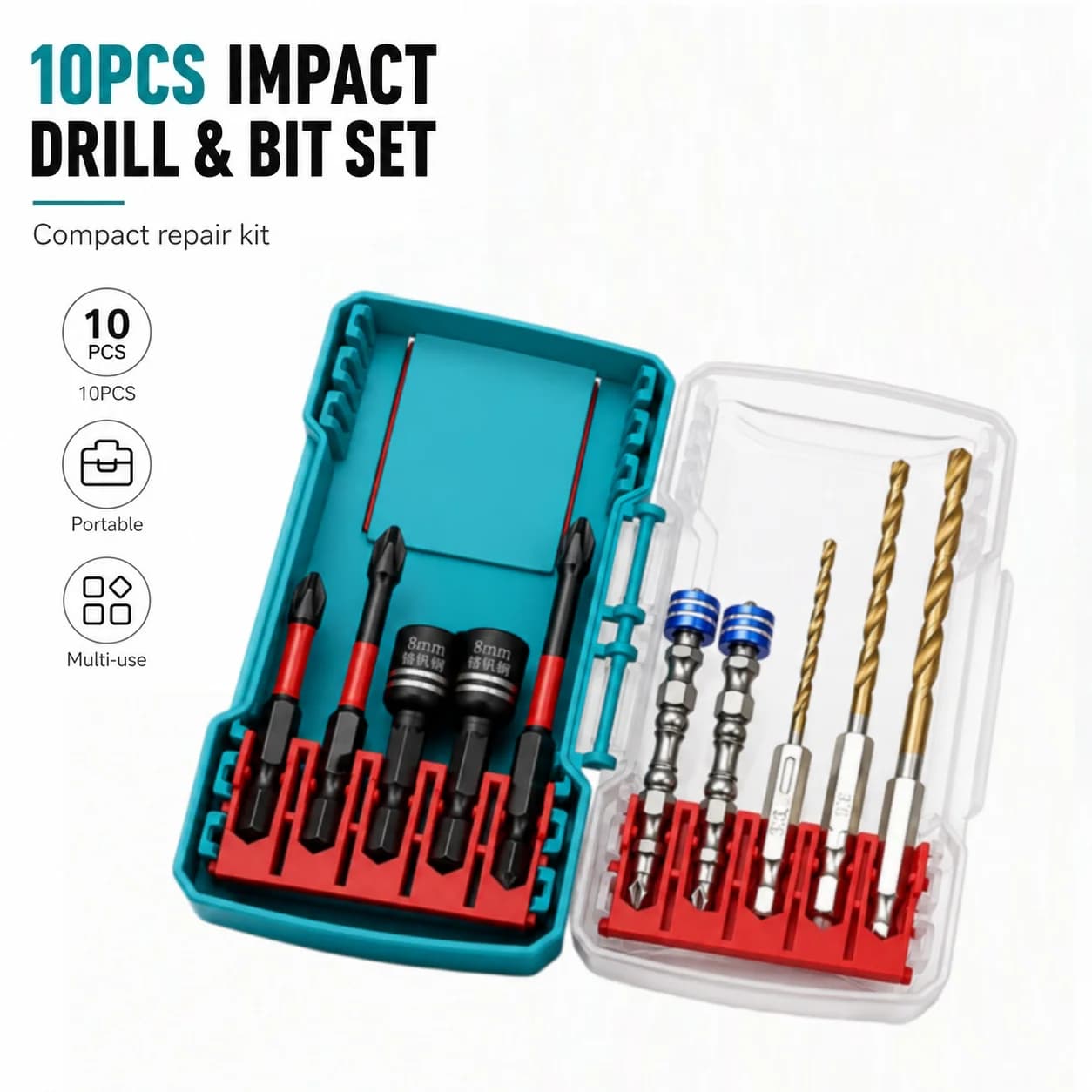 10Pcs Magnetic Impact Driver Bit Set,1/4" Hex Shank Phillips Drill Bits Nut Socket Kit with Storage Box for Electric Power Tools