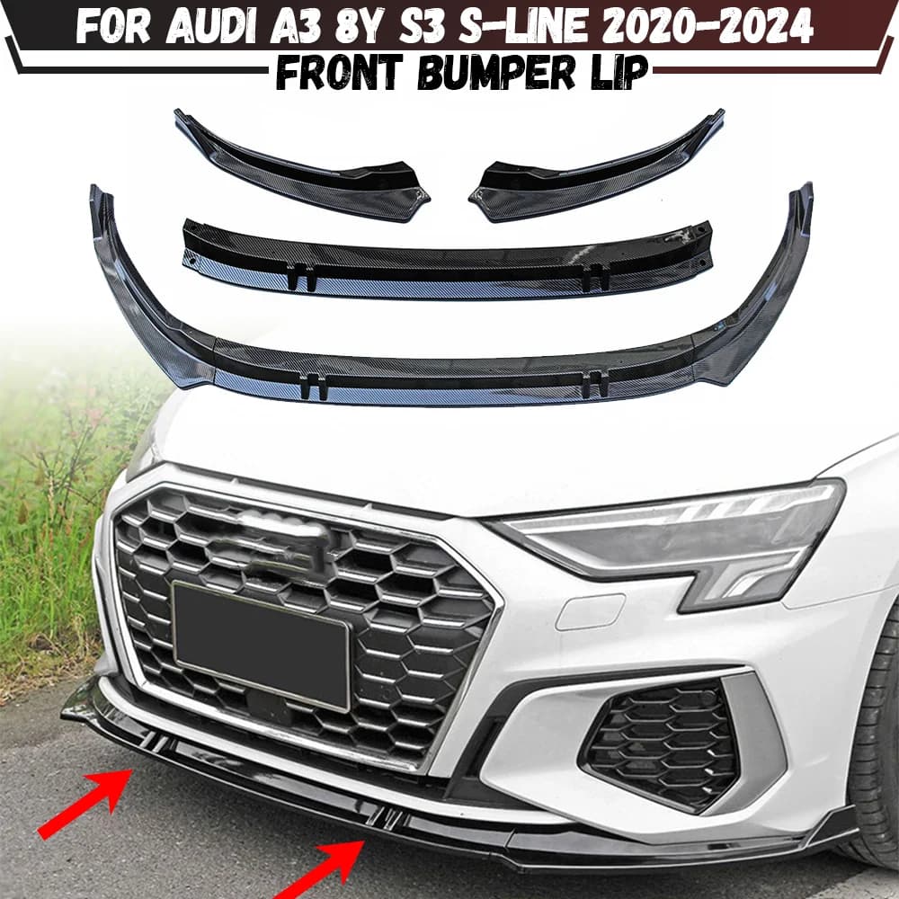 Per Audi A3 8Y S3 S-Line 2020 2021 2022 2023 2024 Auto Paraurti Anteriore Splitter Lip Spoiler Diffusore Guardia Corpo Kit Copertura Tuning