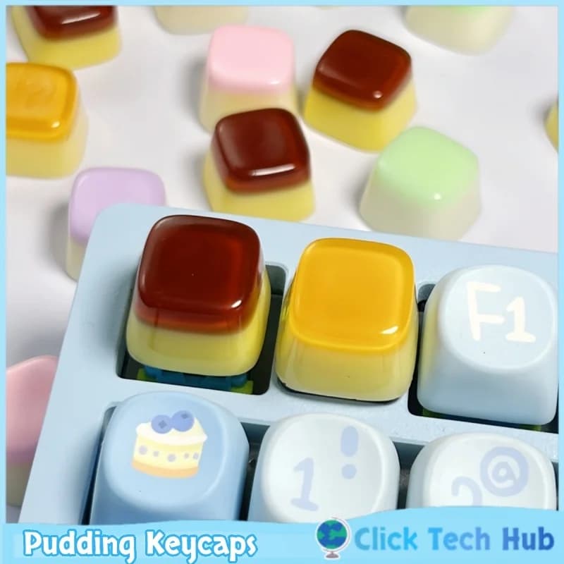 Keycaps Pudding Personalizzati Fai-da-te in Resina Effetto Cibo, Keycap Traslucidi per Tastiera Meccanica con Asse a Croce