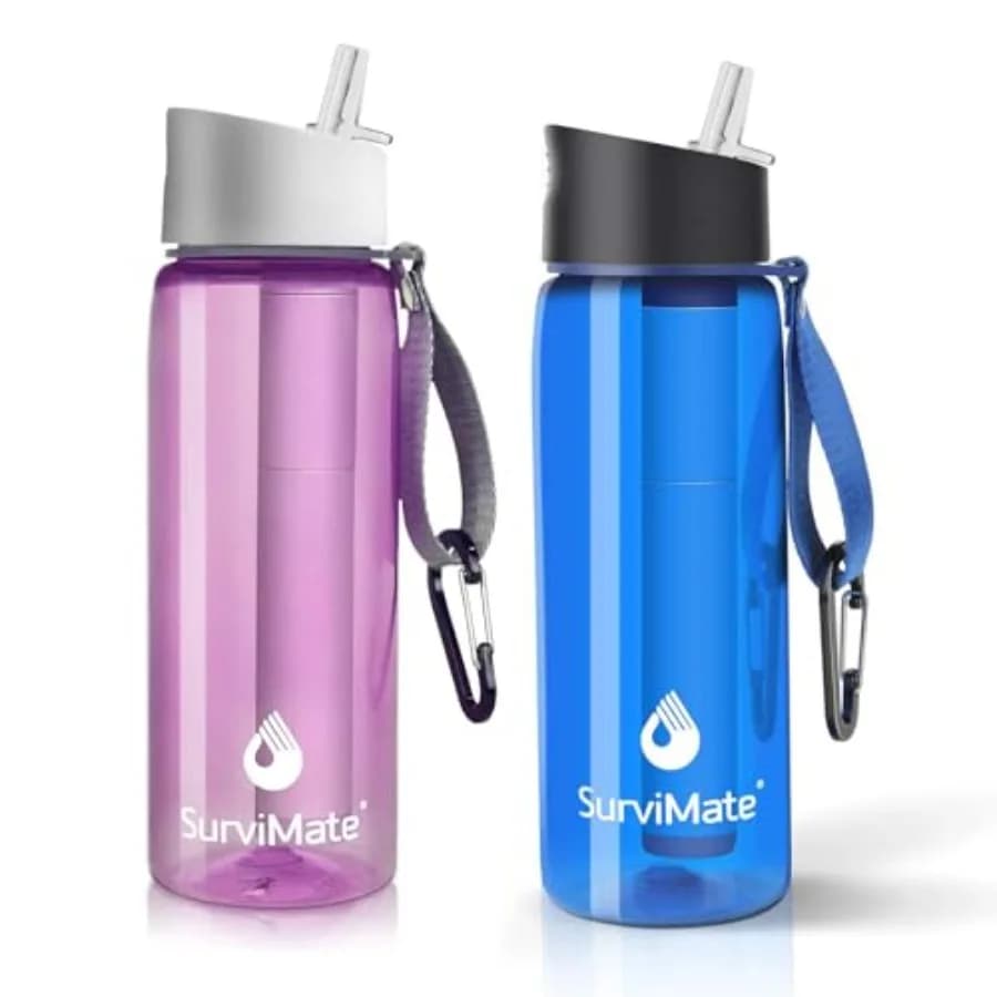 Borraccia per Acqua Purificata per Campeggio, Escursionismo, Backpacking e Viaggi, Senza BPA, con Filtro Integrato a 5 Stadi