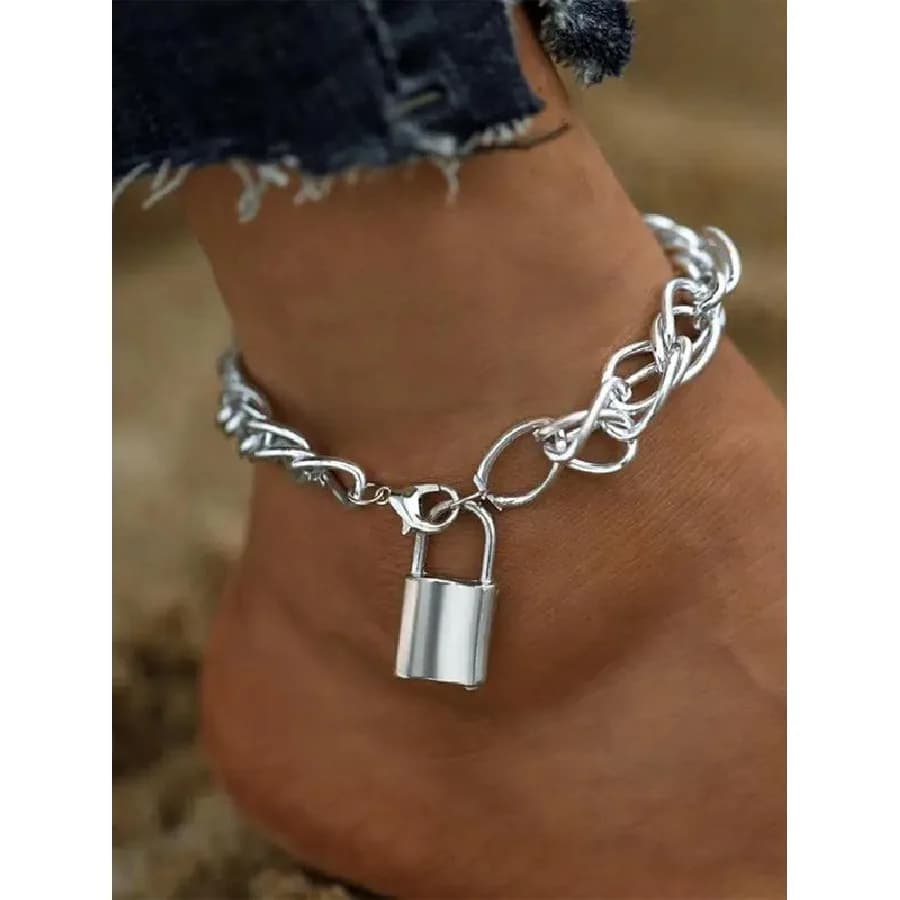 Cavigliera a catena con ciondolo a forma di lucchetto, braccialetto alla caviglia grosso stile semplice per donna, gioielli di moda per feste, decorazioni per abbigliamento quotidiano,