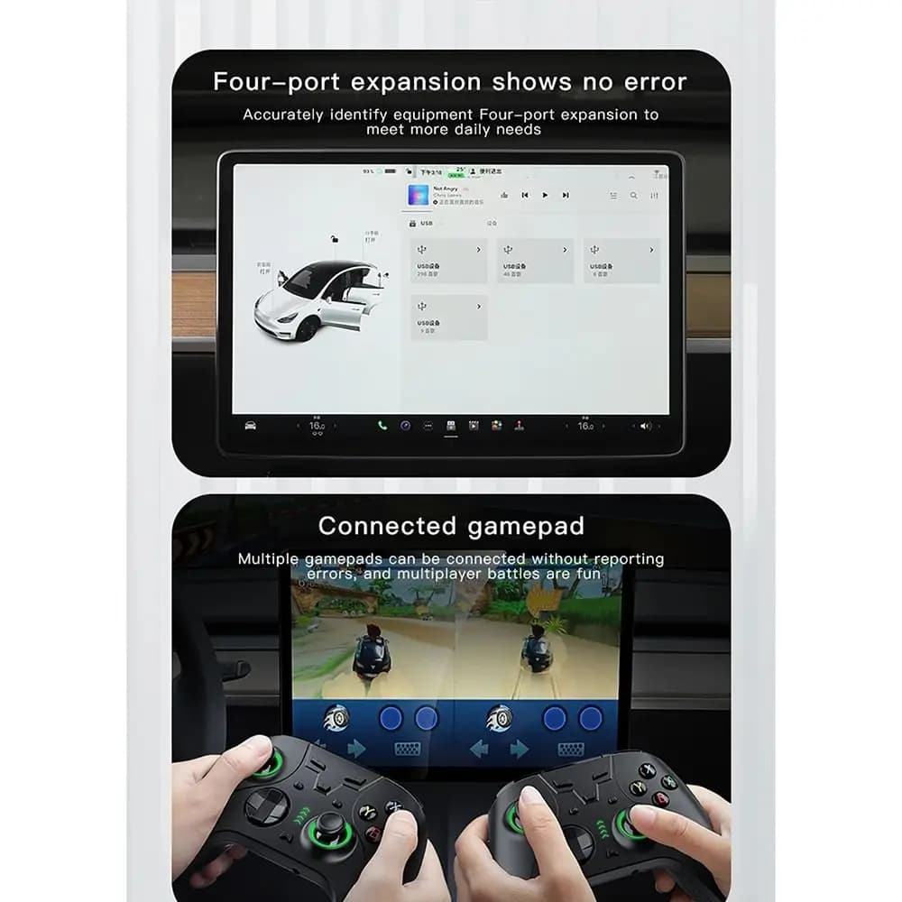Docking Glove Box floccato Docking Station Ricarica rapida Mini USB Shunt Hub 4 porte USB Splitter alimentato per Tesla Model 3/Y