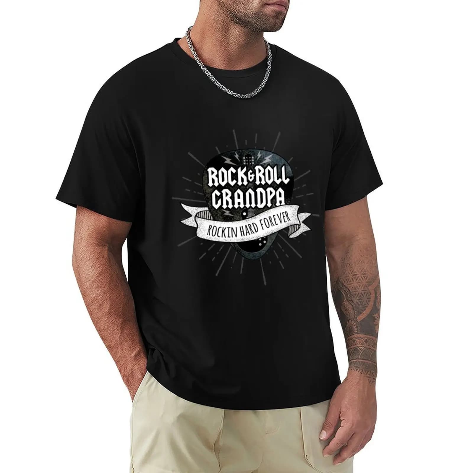 Rock And Roll Grandpa Grunge Guitar Pick T-Shirt Anti-Perspiration Workout Top