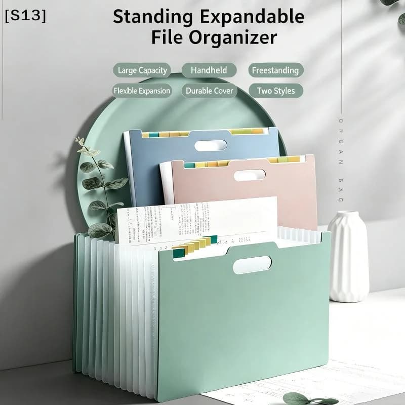 13 Pockets Accordion File Organizer, Expanding File Folder With Lable Pocket,Upright Open Top,A4/Letter Size Paper Document[Q]Q@