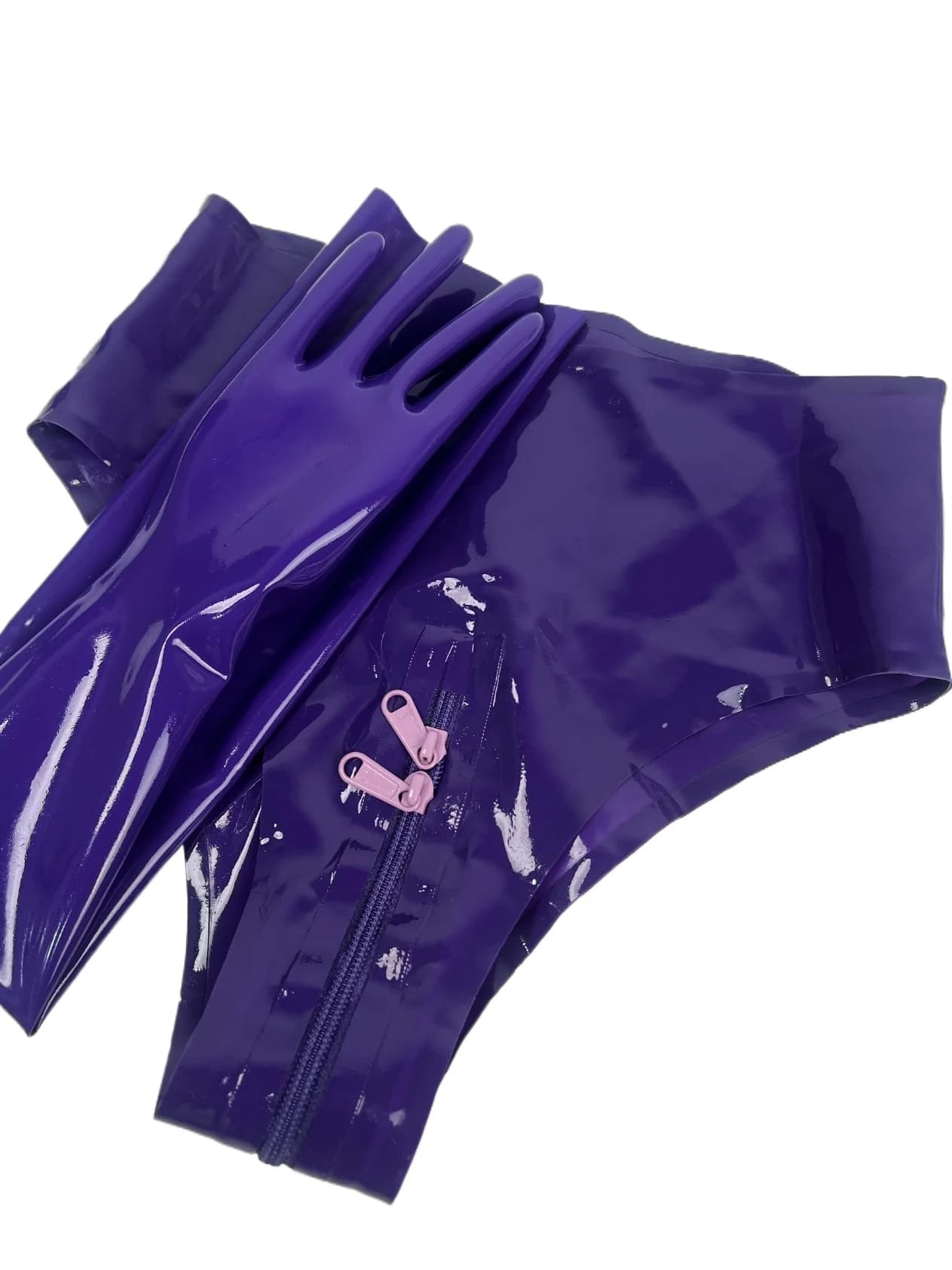 mutandine unisex fetish in lattice personalizzate a vita alta in gomma con doppia cerniera guanti lunghi in gomma Mutandine da donna clubwear da uomo