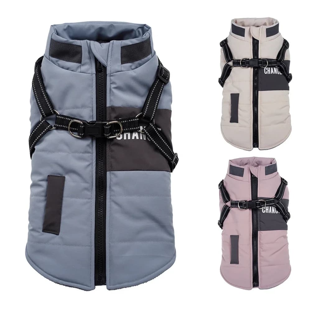 Giacca a vento per cani con gilet con guinzaglio a doppia D Giacca per cani Felpa con cappuccio per cani calda Vestiti caldi per cani da compagnia