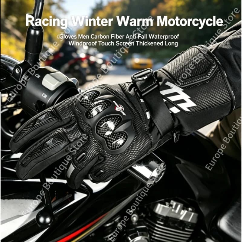 Guanti da Moto Invernali da Corsa 2026 NUOVI da Uomo, in Fibra di Carbonio, Anti-Caduta, Impermeabili, Antivento, Touch Screen, Spessi e Lunghi