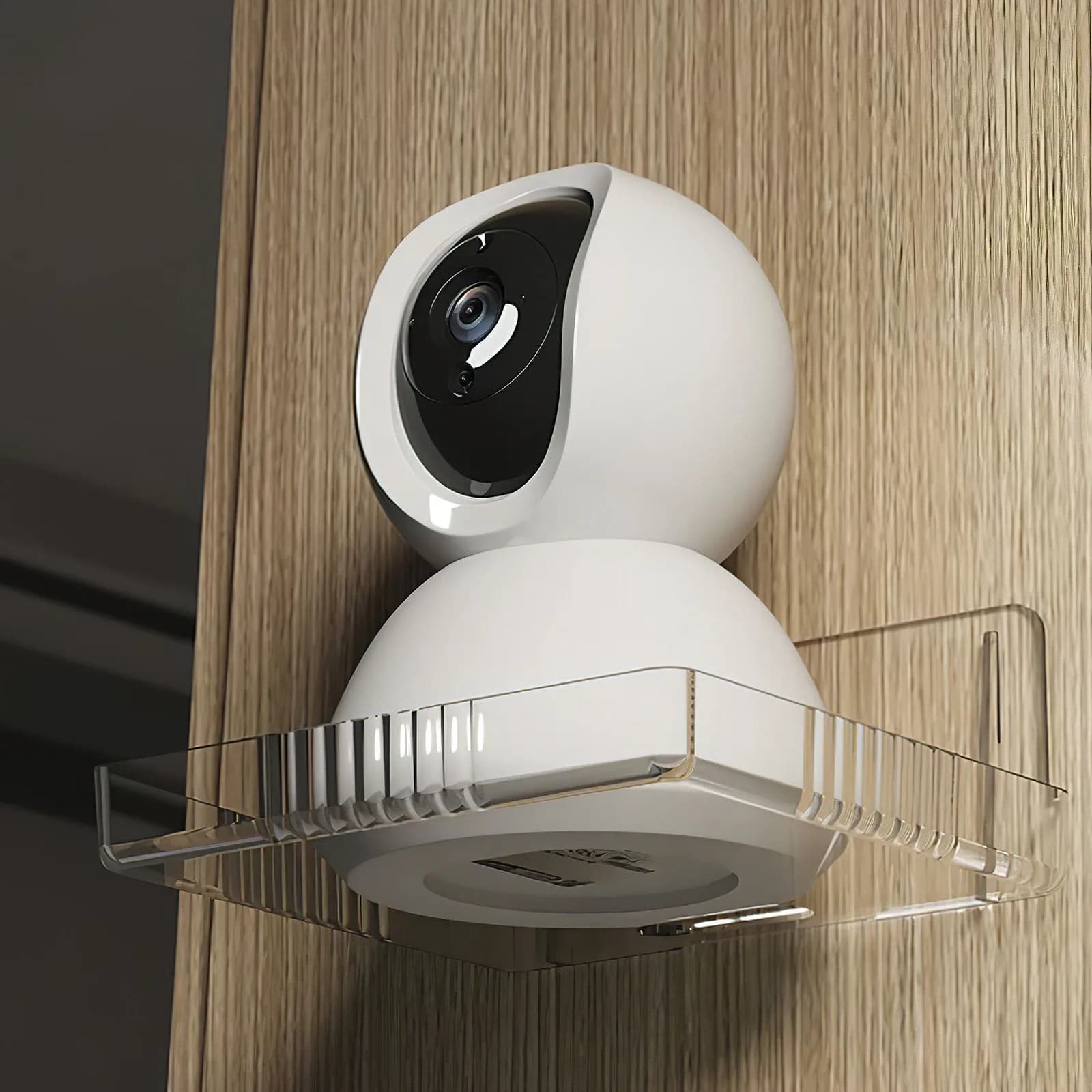 2Pcs No Screw Wall Shelf Transparent Baby Monitor Stand Security Camera Mount Router Holder Small Adhesive Shelf for Kids Room