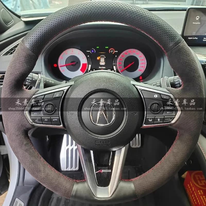 100% adatto per Acura TLX MDX RLX ZDX CDX RDX TL RL Coprivolante per auto in vera pelle scamosciata antiscivolo cucita a mano