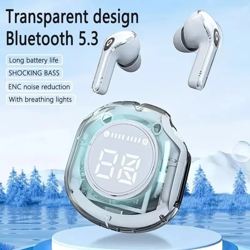 Bluetooth 5.3 wireless earphones with noise reduction, waterproof gaming headphones, LED digital display for iPhone Xiaomi