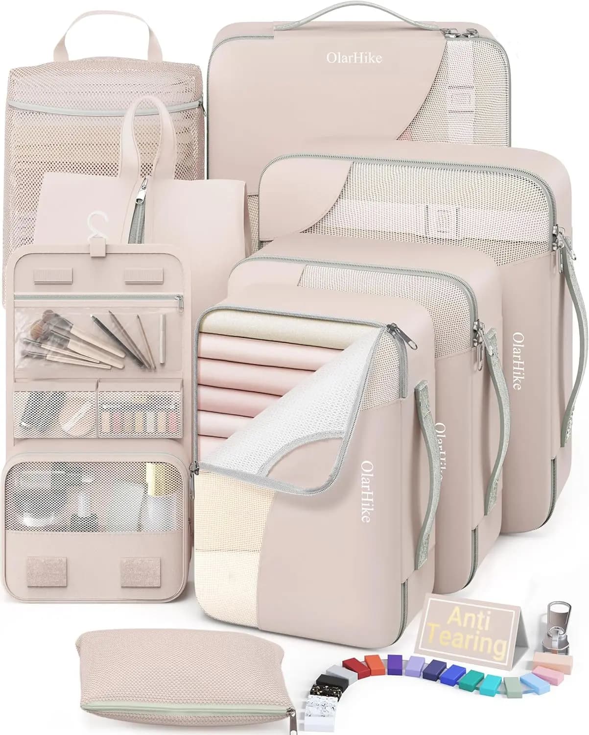 Set da 10/8 cubi da viaggio con borsa porta scarpe e beauty case appendibile, organizer resistente per valigie, bagagli e zaini