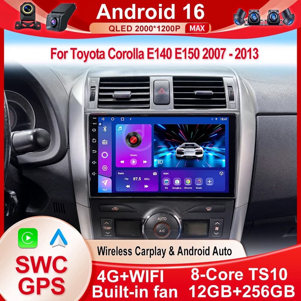 Android 16 Car Stereo Radio For Toyota Corolla E140 E150 2007 2008 2009 2010 2011 2012 2013 Car Multimedia Player No 2 Din DVD