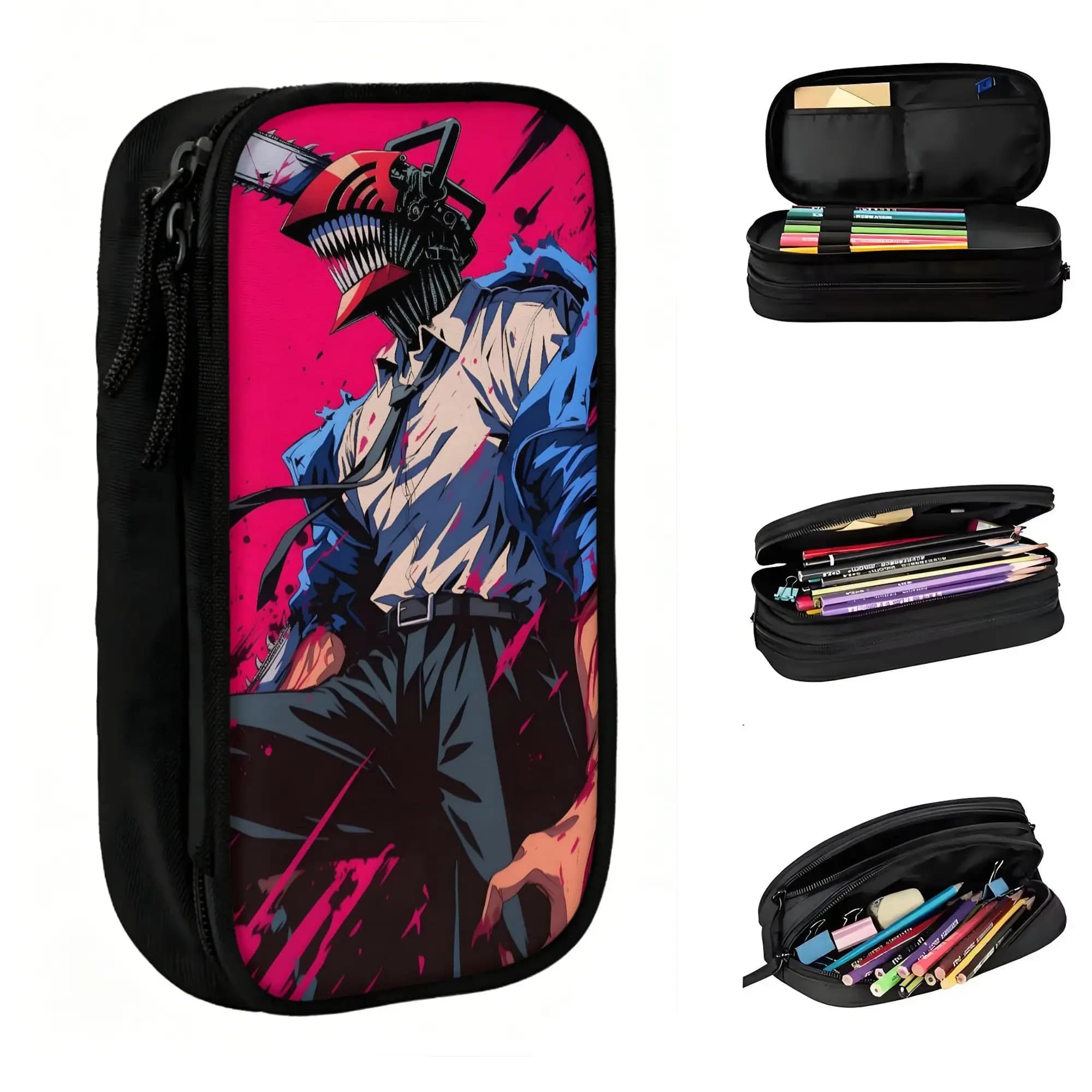 Custom Kawaii C-Chainsawes Man Vintage Comic Pencil Case for Girls Boys Cartoon Large Capacity Pen Bag Box Stationery