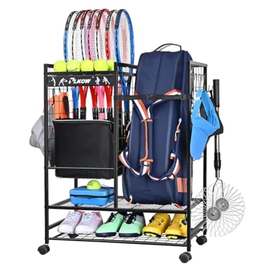 Organizer for Tennis Bag, Rackets and Balls, Multifunctional Support for Accessories in Black for Garage C