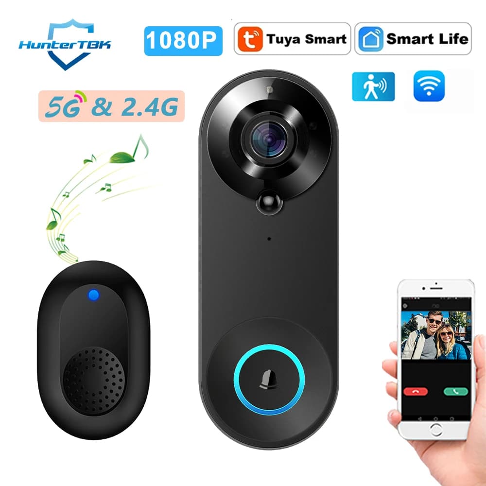 5G 2.4G WiFi Video Doorbell with Wireless 1080P Camera, Tuya Smart Doorbell for Home Security with Motion Detection and Night Vision