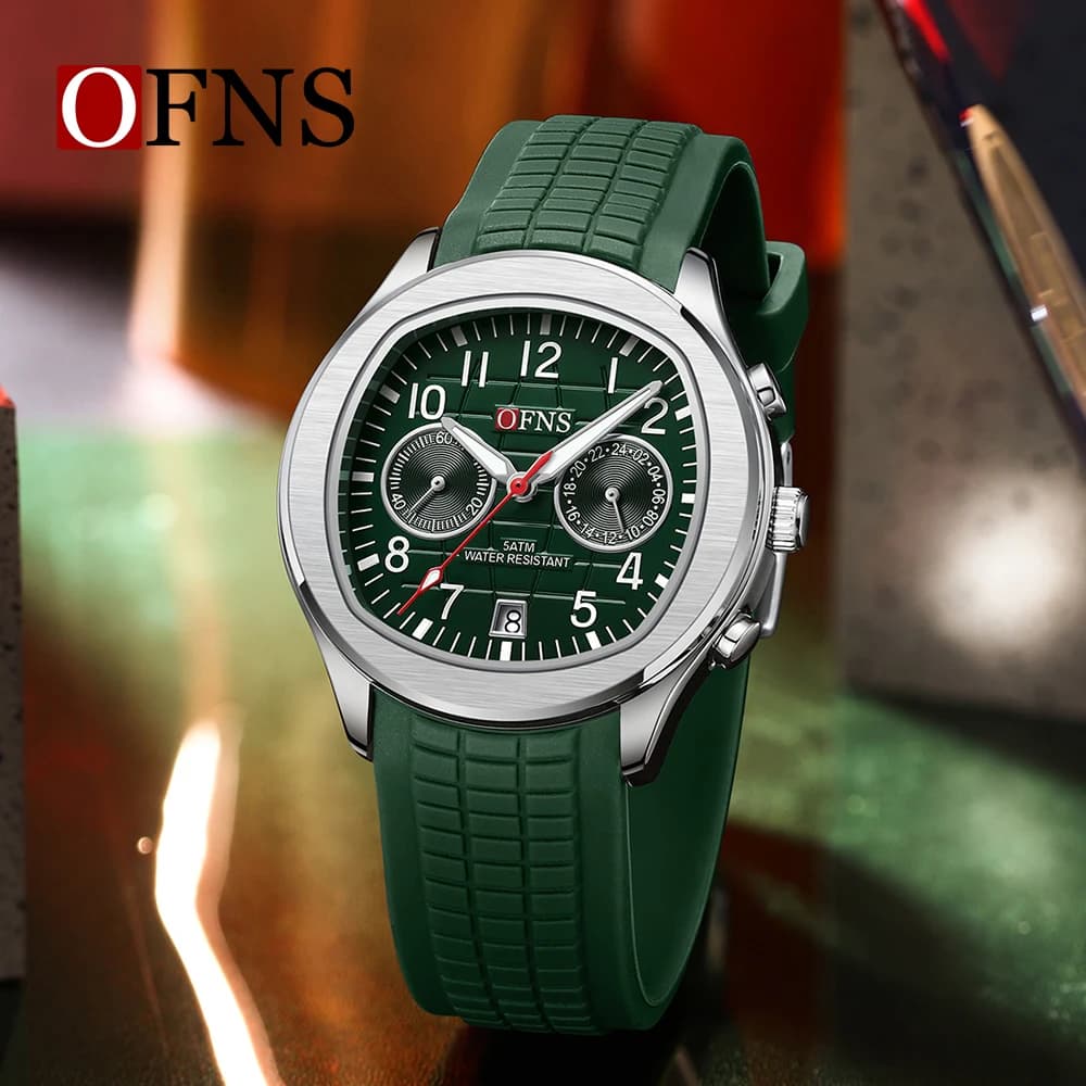 OFNS New 8020 men's quartz watch with double eyes Five needle calendar Waterproof and fashionable men's quartz watch