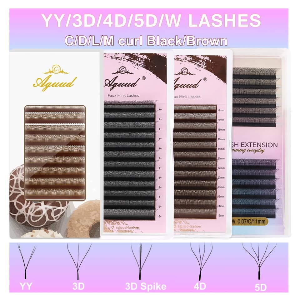 AGUUD Brown 4D W Eyelash YY 3D 4D 5DW Shaped Spike Clover Eyelash Extension 3D Fairy Blooming Natural Woven YY Individual Lashes