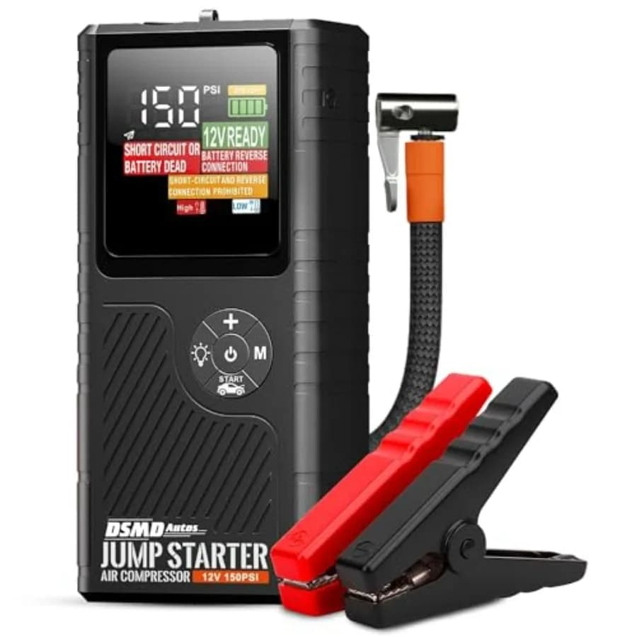 Avviatore di Emergenza Portatile con Compressore d'Aria per Batterie Scariche, Gonfiatore Pneumatici 150 PSI, Avviamento Motori Benzina 6.5L / Diesel 3.5L