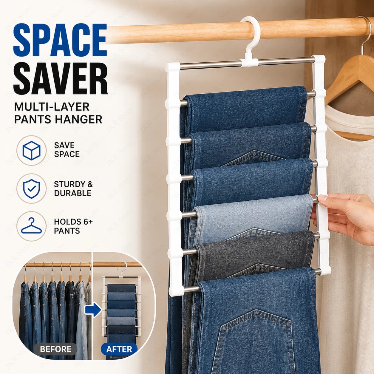 Appendiabiti Multistrato Pieghevole Salvaspazio per Armadio, Organizzatore per Jeans, Pantaloni, Sciarpe