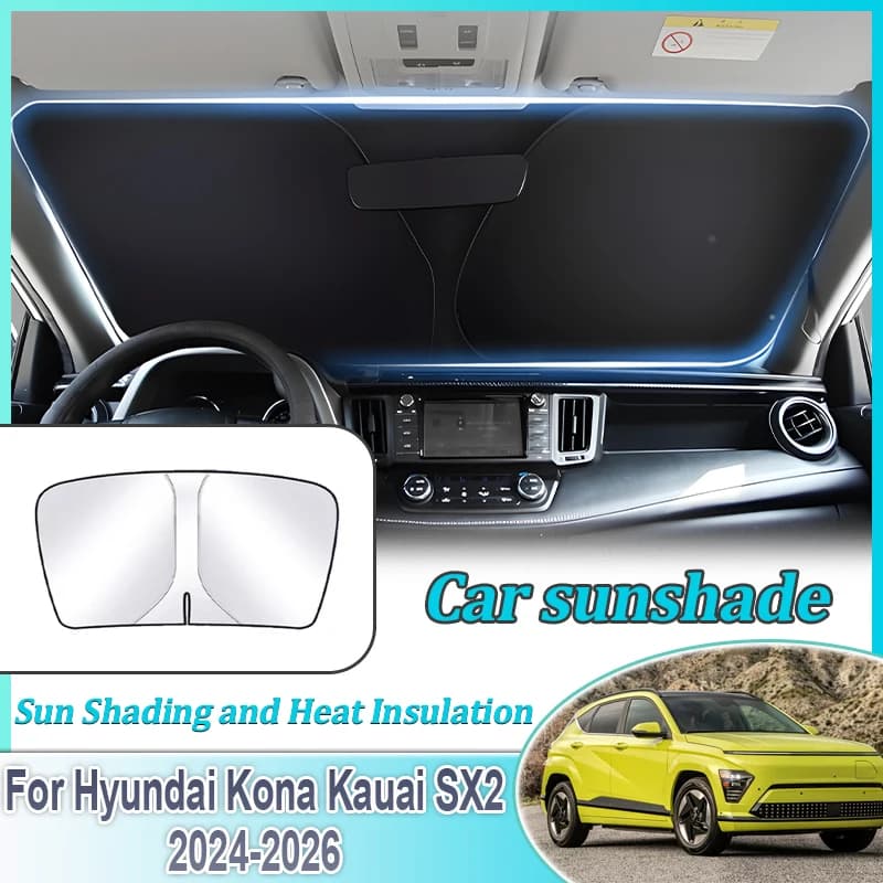 Anti-UV Per Hyundai Kona Kauai SX2 MK2 2024 2025 2026 Auto Protezione Solare Anello In Acciaio Parabrezza Anteriore Parasole Accessori Auto
