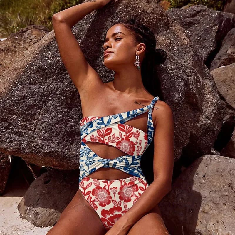 2025 New Print Sexy One Piece Swimsuit Women Swimwear Push Up Bathing Suit Hollow Out Monokini Swimsuit Padded Swimming Suit