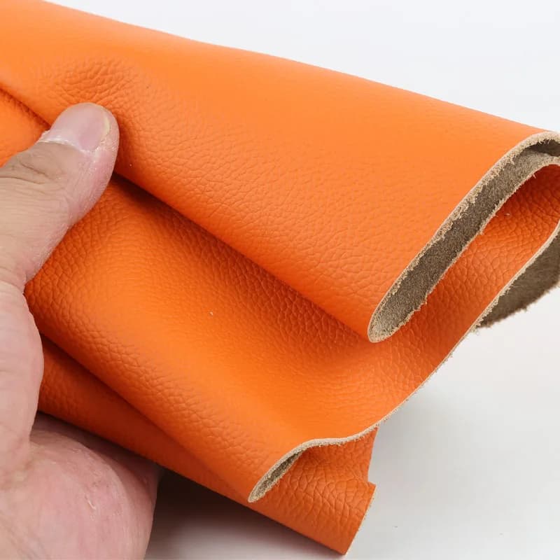 First layer cowhide leather, real orange-yellow leather, thickness 1.3 mm, soft lining for sofa with orange litchi pattern, car seat cover