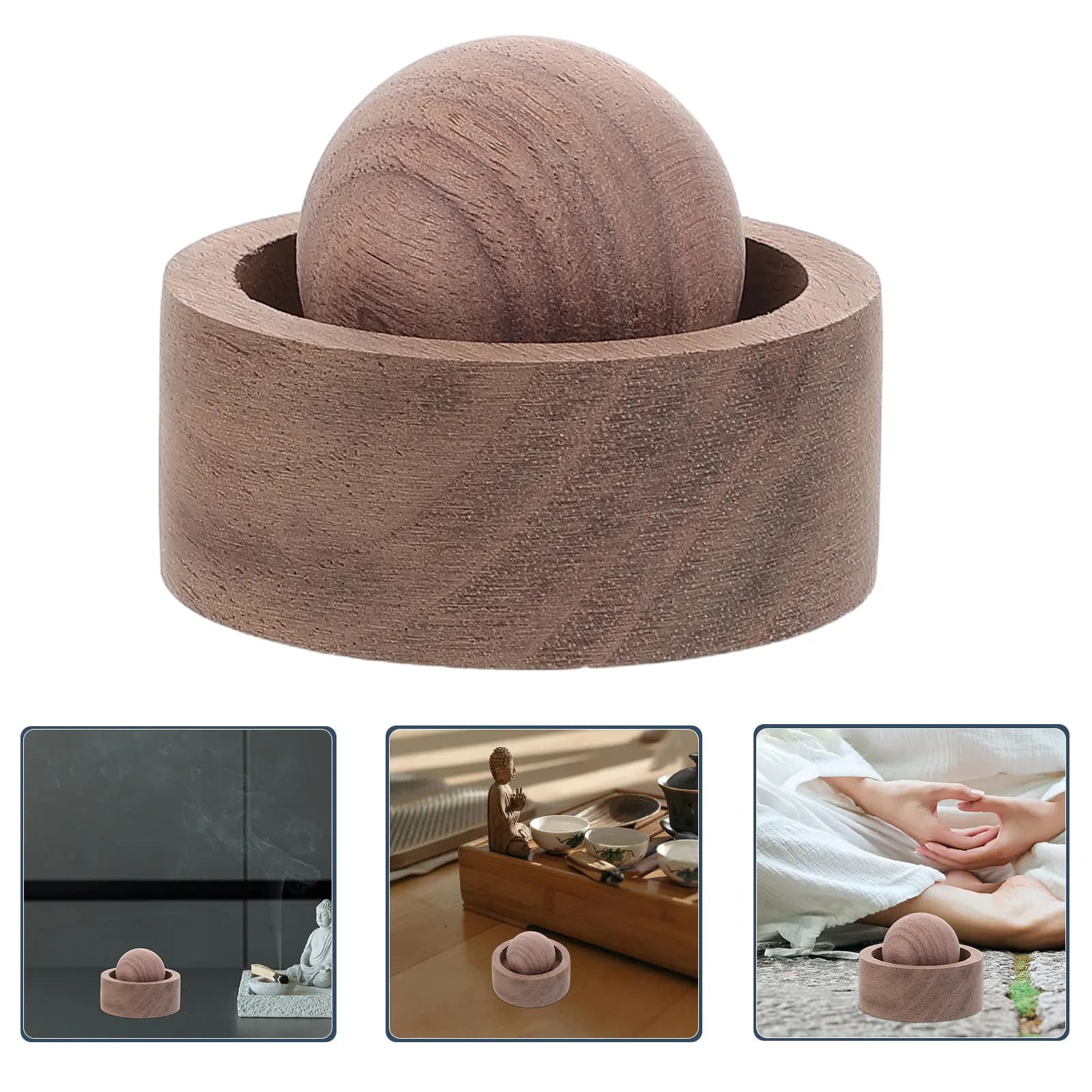 Set di 4 Diffusori di Oli Essenziali in Legno di Noce, Diffusore Aromaterapico Rotondo per Camera da Letto, Soggiorno, Ufficio, Auto, Portatile