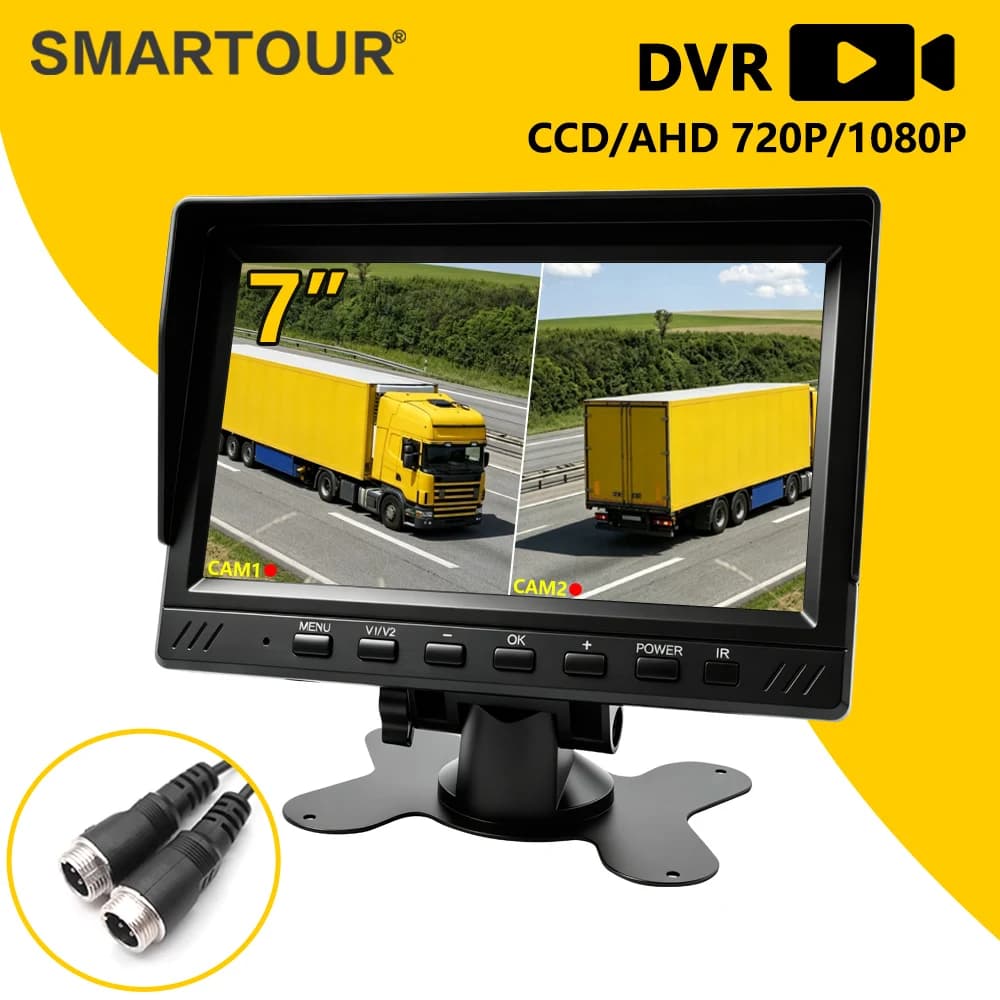 Smartour 7" AHD 1080P Recording DVR Car Screen Monitor CCD Support for Truck Bus Fishing Support TF Card 9-36V