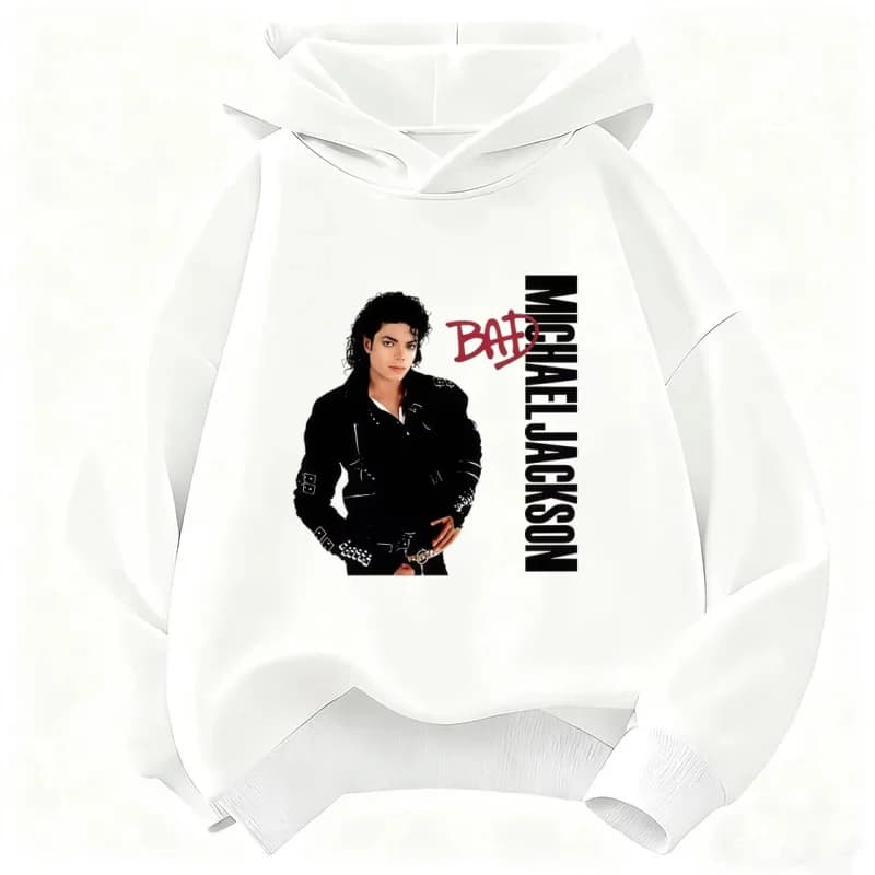 2026 Unisex Kids' Hoodie with Retro Pop Star Graphic Print – Michael Jackson Warm, Thickened Sweatshirt for Autumn/Winter