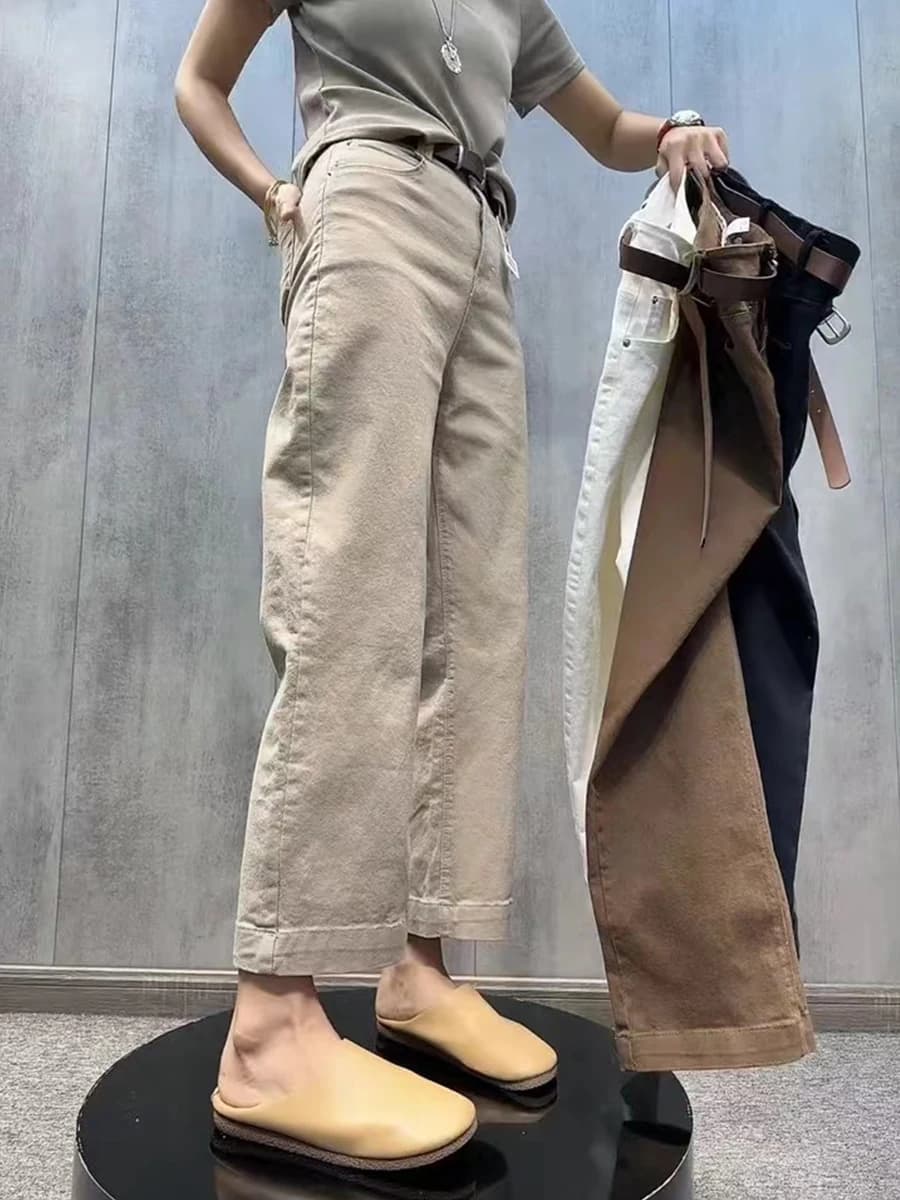 Jeans a Vita Alta e Gamba Dritta da Donna, Estivi in Denim Elasticizzato Sottile, Pantaloni a Gamba Larga Modellanti Stile Vintage