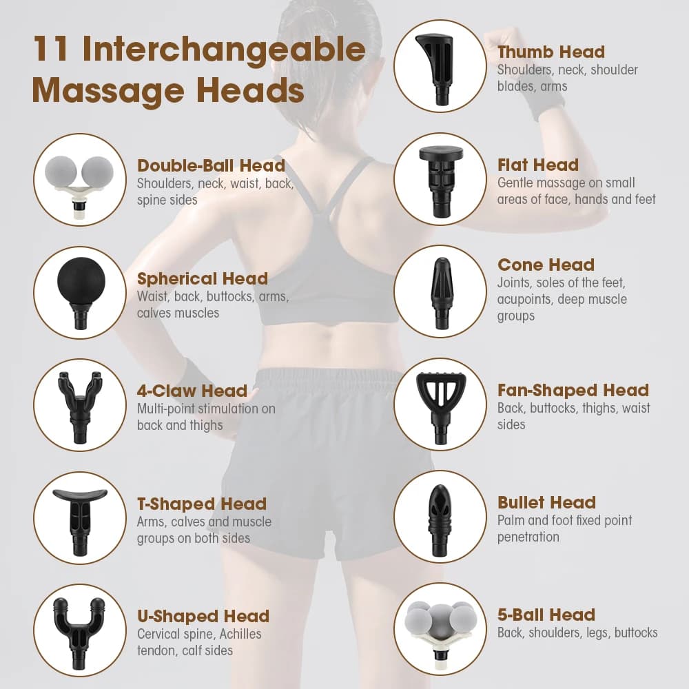 99-Speed Electric Massage Gun, 11 Interchangeable Heads Deep Muscle Relaxer, Rechargeable Handheld Percussion Massage Tool