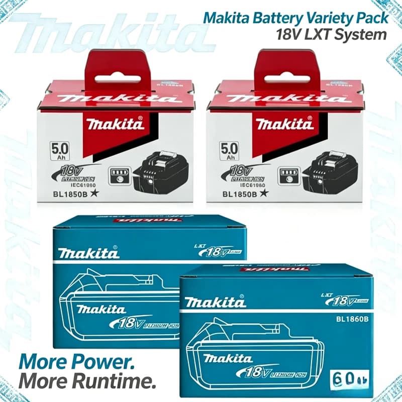 New Original Makita Battery,18V 5.0/6.0Ah Rechargeable Power Tools Battery Replacement for 18V LXT BL1840 BL1850 BL1860B Range