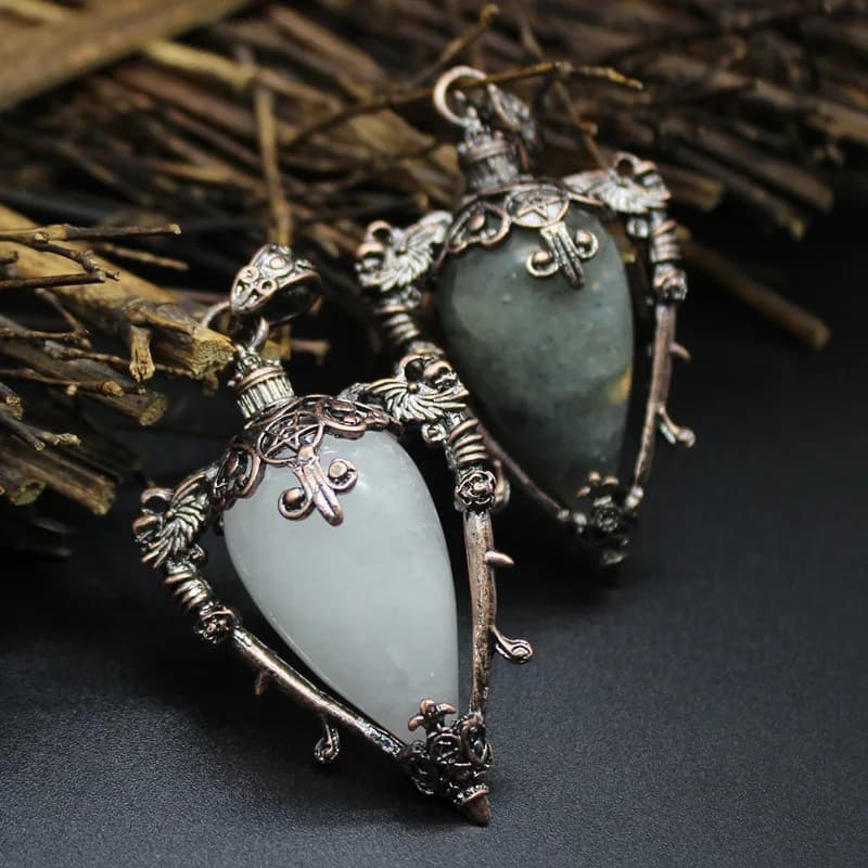 Collana con ciondolo bottiglia in pietra naturale stile vintage medievale, gioielli con pendolo in cristallo occhio di tigre, per uomini e donne, look da festa