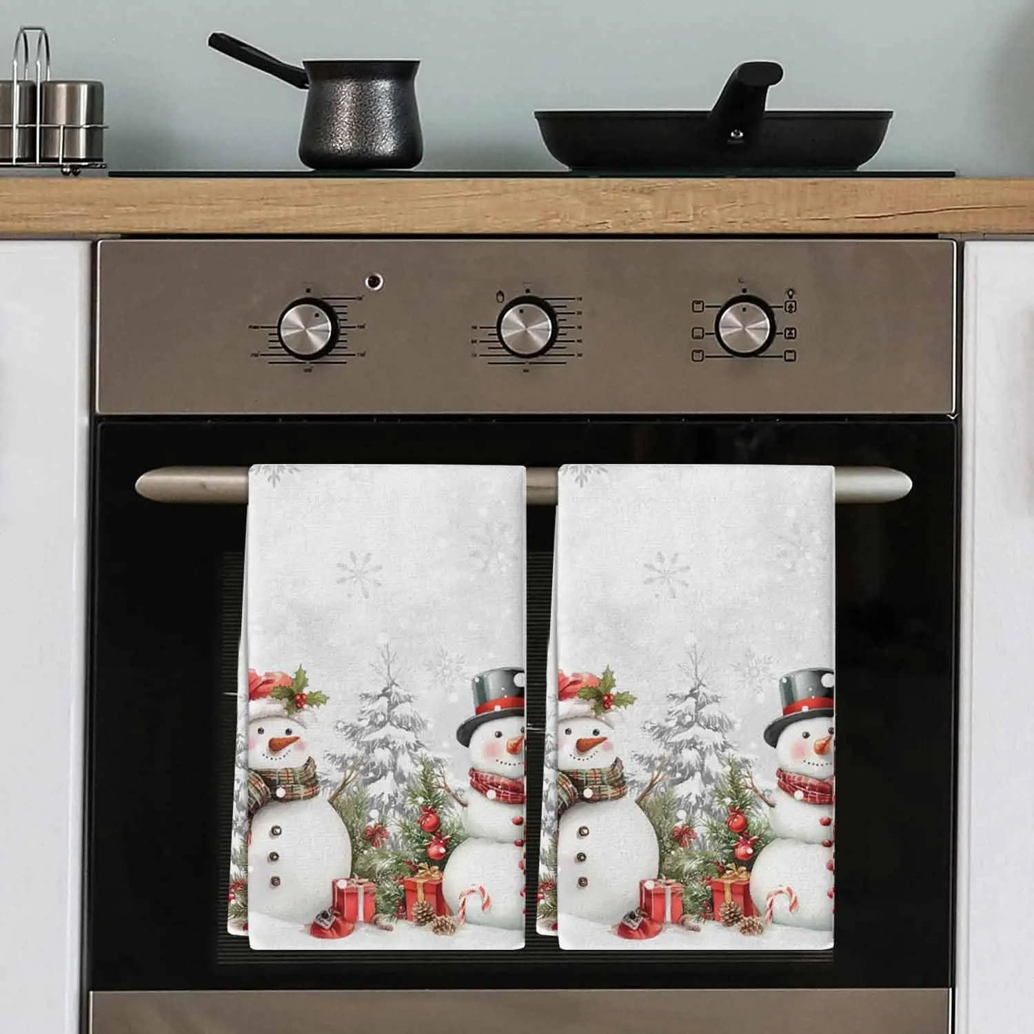Christmas Gray Falling Snow Snowman Kitchen Dish Tea Towels Cleaning Supplies Absorbent Bar Hand Dishcloths Xams Decorations