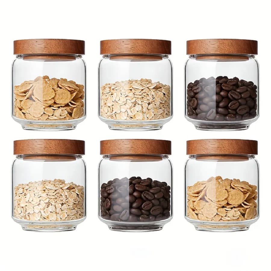 Set of 4/6/8 Pieces Glass Containers, 450 ml Spikes Bars with Airtight Covers, Transparent Coffee Cookers