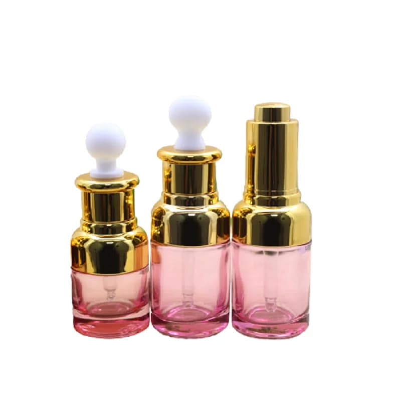 Flacone Contagocce in Vetro da 20ml con Tappo Dorato, Bottiglie per Cosmetici, Fiale Vuote Rosa Trasparenti per Oli Essenziali