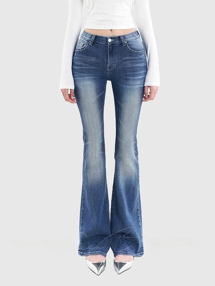 High Waist Bell Bot Jeans Women Slimming Elastic Casual Cotton Stretch Denim Pants Long Leg Lengthening Versatile Slim Fit