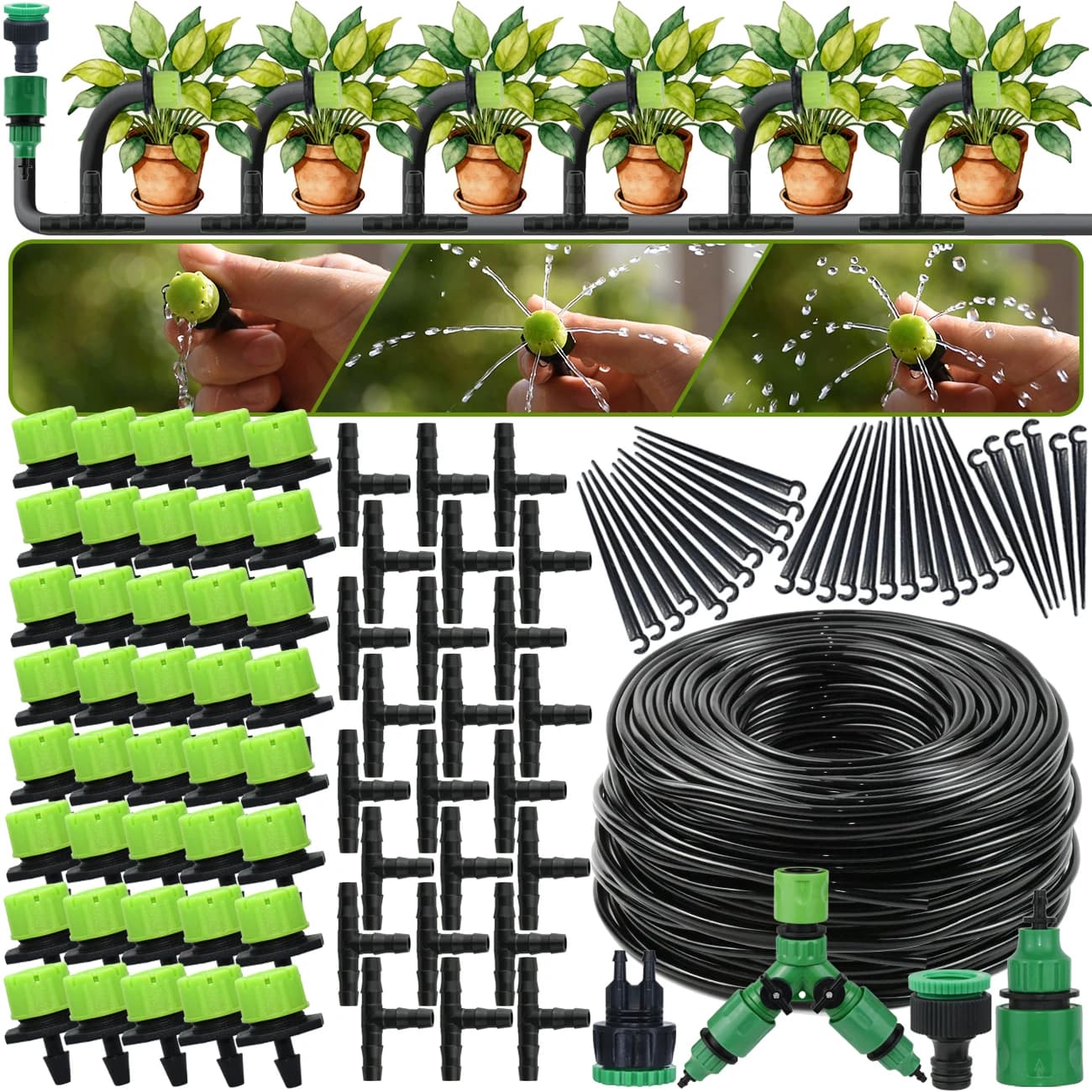 5M-30M 1/4''' drip irrigation kit pipe garden irrigation system DIY T connector for balcony bonsai flower pot greenhouse plant