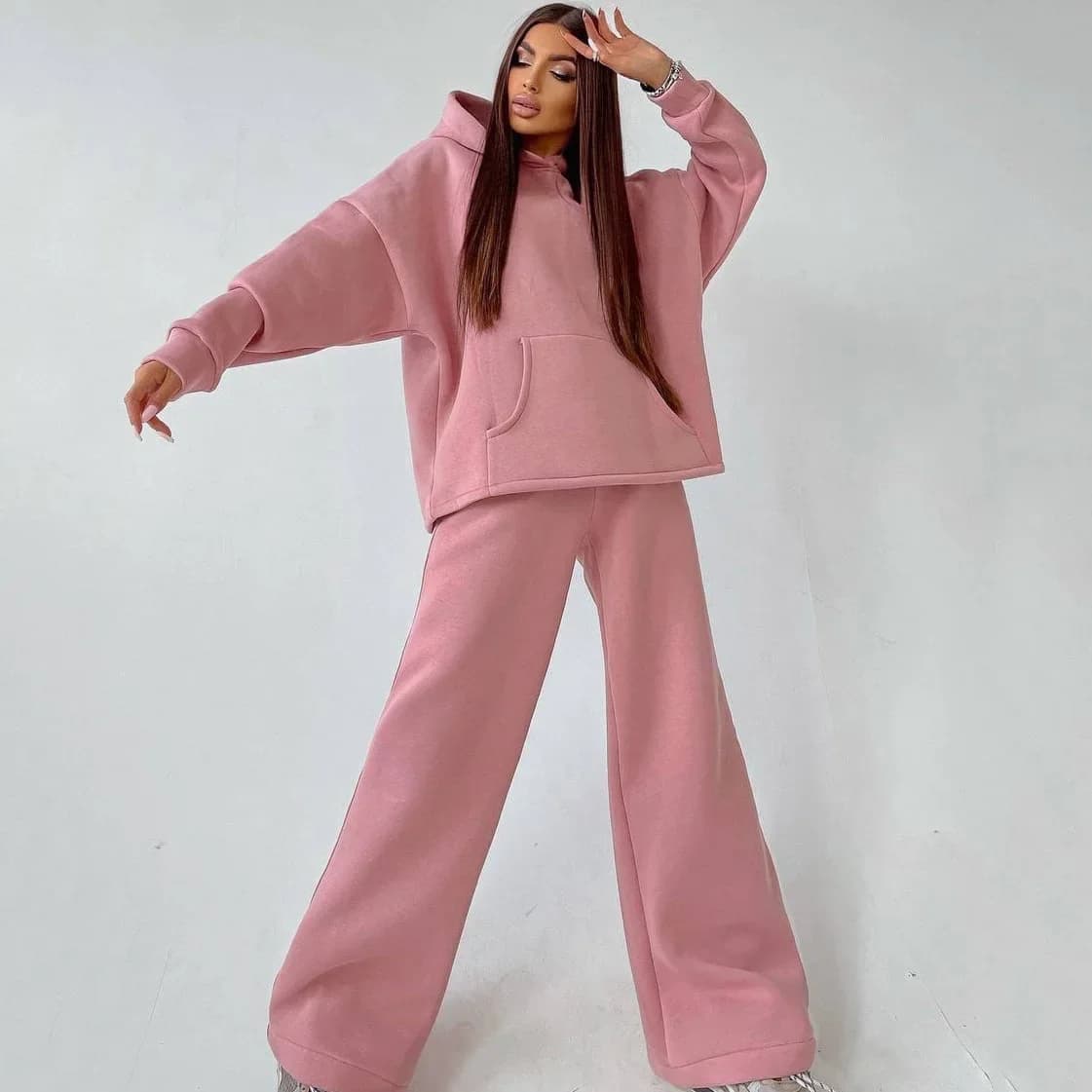Tuta sportiva casual da donna con cappuccio due pezzi set felpe pullover felpe con cappuccio tasche pantaloni tuta pantaloni abiti autunno 2025