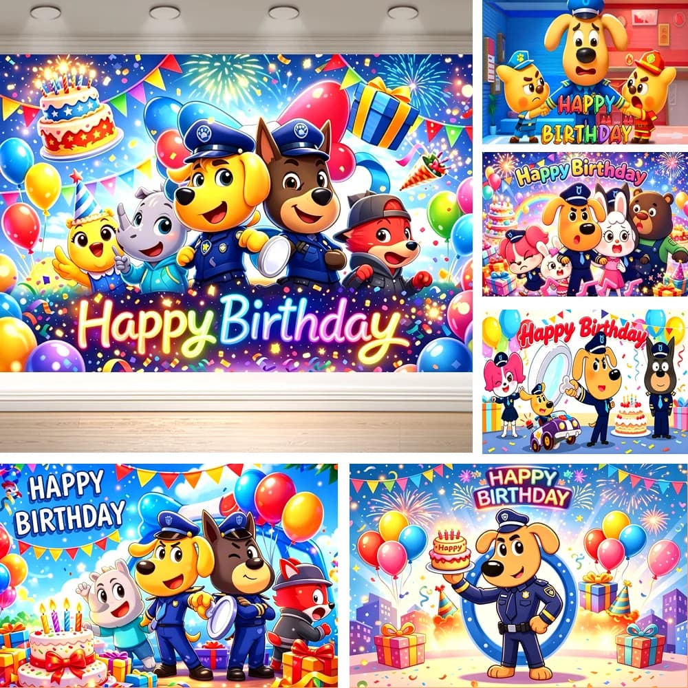 Dewprint S-Sheriff L-Labrador Birthday BackdropPolice Dog Kids Birthday Party Decor Banner Photo Booth Background Party Supplies