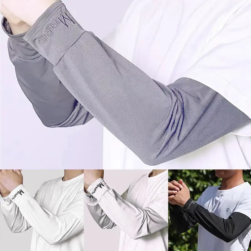 1 Paio Protective Men's Solar Sleeves in Summer Ice Silk 2025, Anti-UV Gloves, Protections for Cycling, Sports, Running, Driving, Absorbent