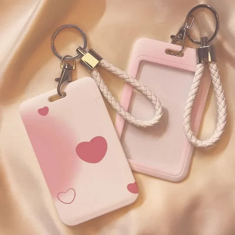 1 pz Cute Love Style Student ID Bus Card Holder Kawaii Card Protector Gradient Pink Color photoward Holder per i bambini